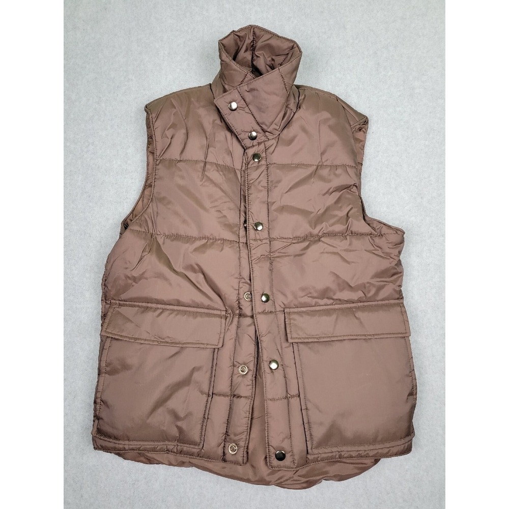 SEARS Vest Mens‎ Small Vintage 1970s Outerwear    Brown Insulated Snap Button